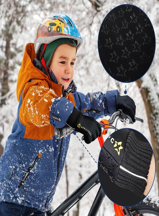 Aprilfrog Winter Kids Warm Sports Gloves: Cold Weather Anti-Slip Touchscreen Thermal Lined Children Mittens for Football Ski Bike Snow Boy Girl 4-12 Years Black XL - Image 3